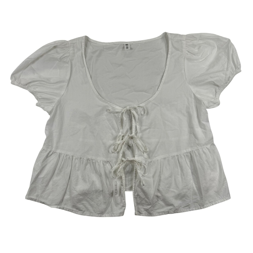 BP Womens White Cotton Tie Front Puff Sleeve Peplum Top Size M BP507032MI